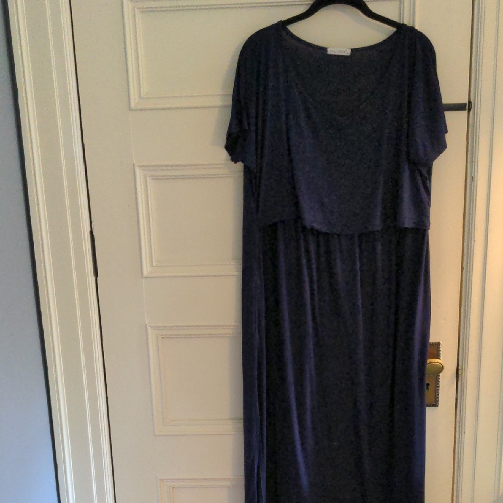 Dark Blue Nursing Maxi Dress Short Sleeve